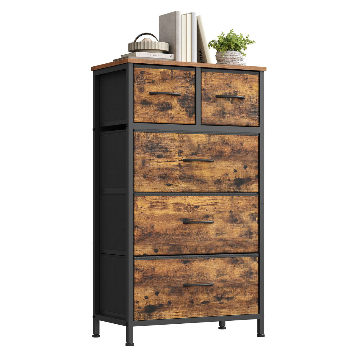 Ladekast - Met Stoffen Schuifladen en Metalen Frame - Rustiek bruin - 50,6 x 30 x 96,2 cm