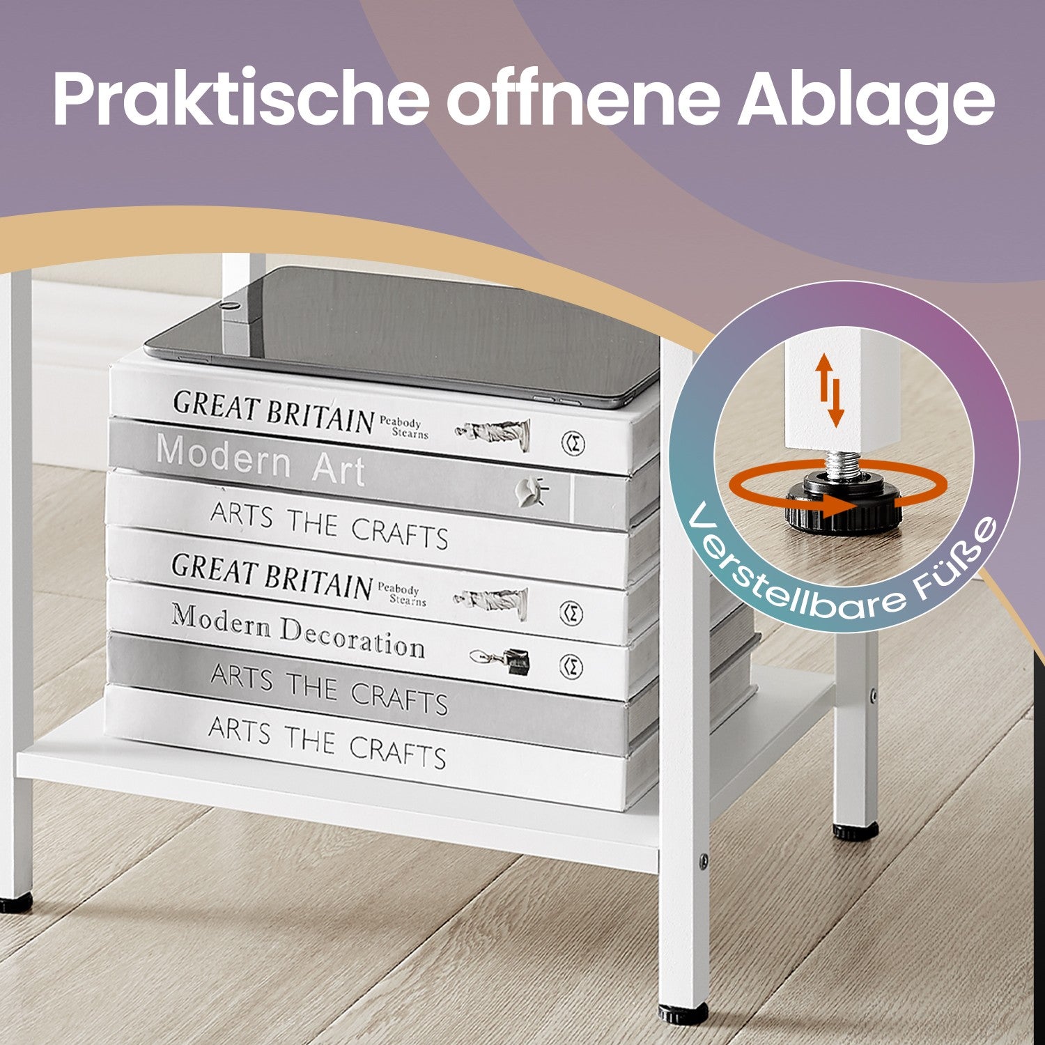 Seitentisch, Nachttisch, mit Regal und Stoffschublade