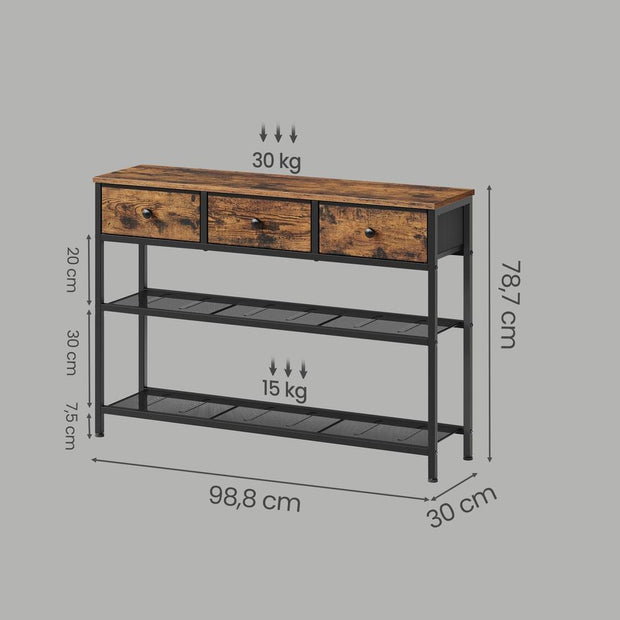 Consoletafel - 3 Stoffen Laden - 2 Gaasplanken - Bruin