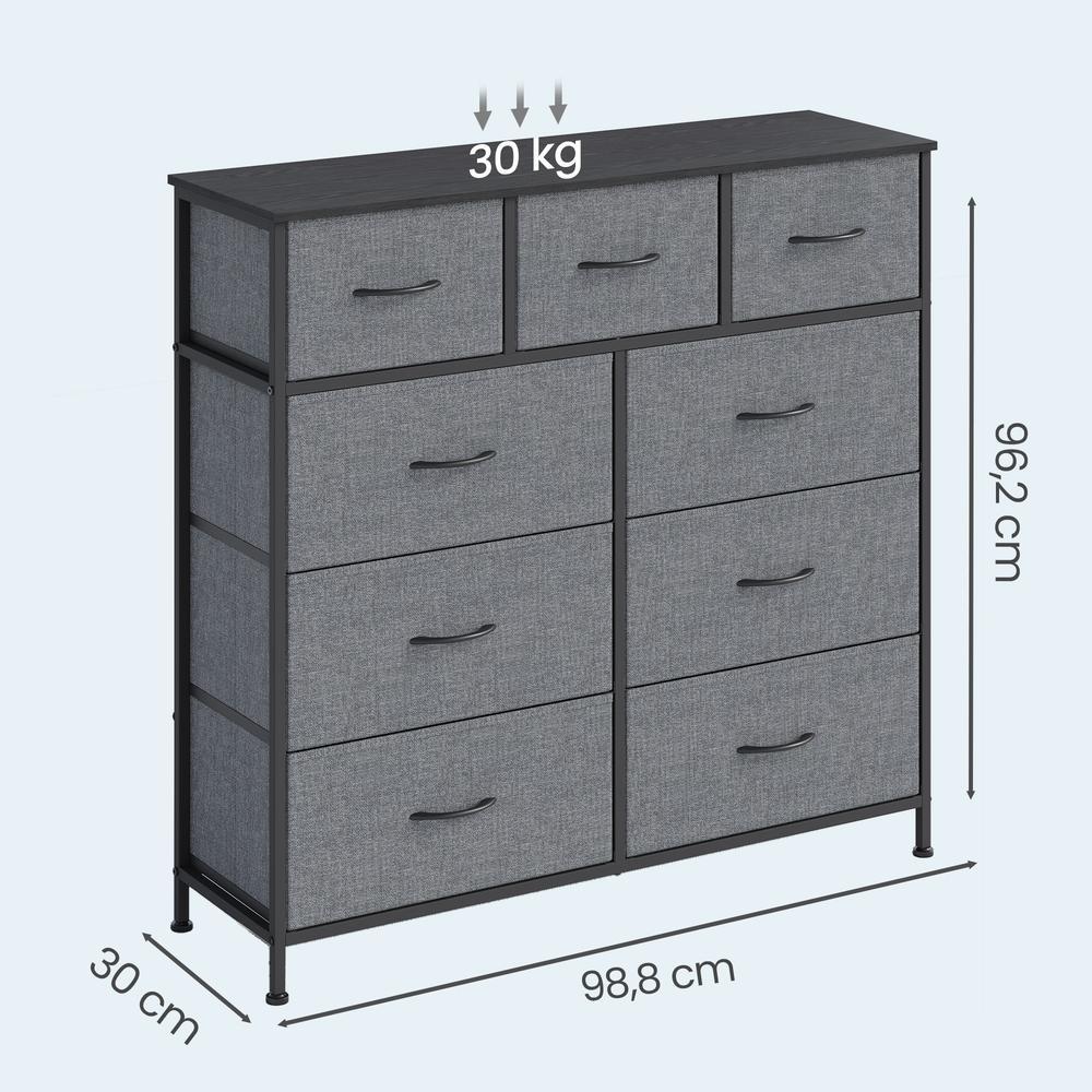 Commode - 9 Stoffen Laden - Kledingkast - Grijs