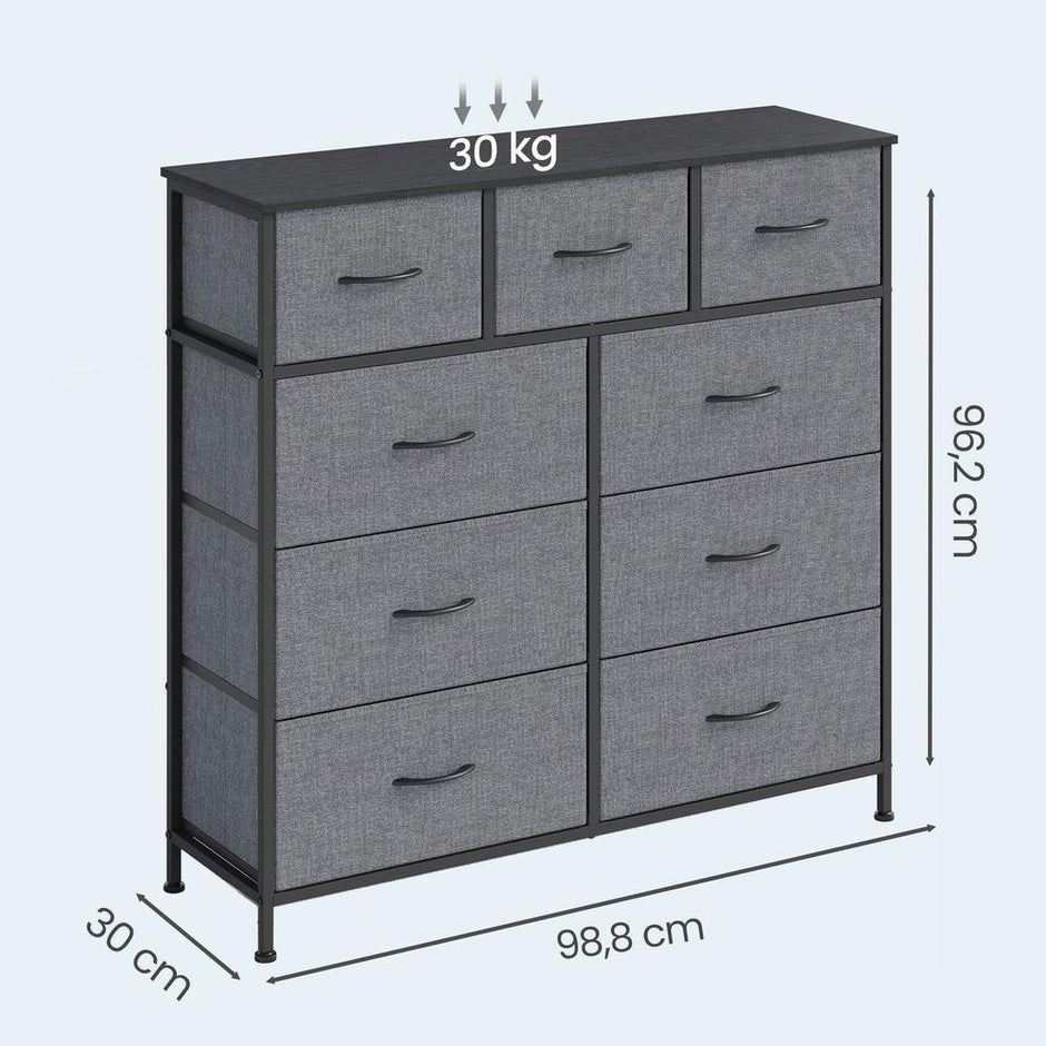 Commode - 9 Stoffen Laden - Kledingkast - Grijs