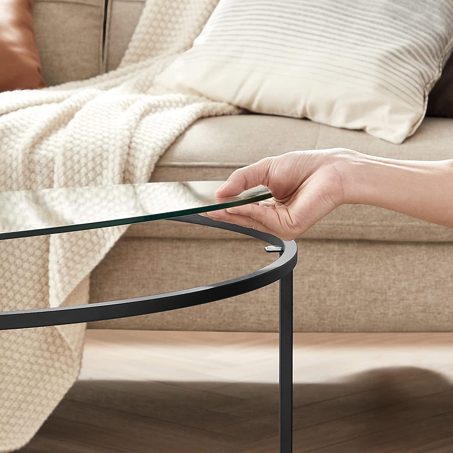 Couchtisch - runder Couchtisch - Beizertisch mit Glasoberteil - Schwarz