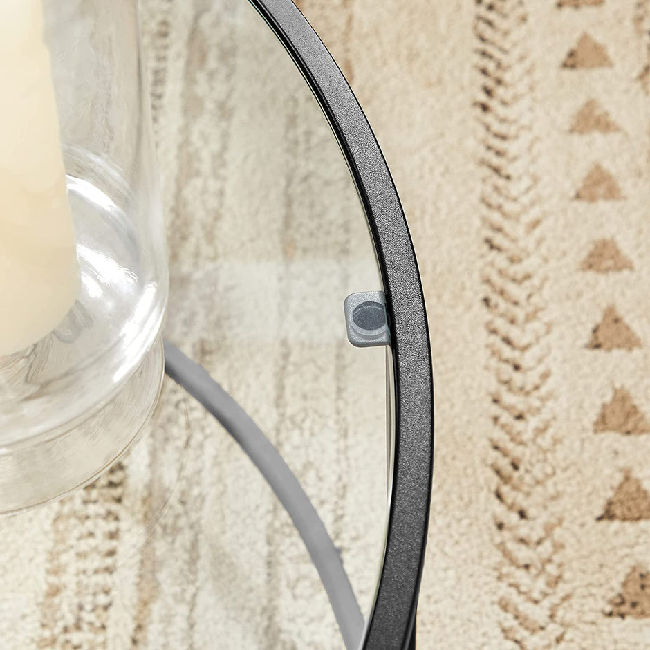 Couchtisch - runder Couchtisch - Beizertisch mit Glasoberteil - Schwarz