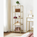 Bücherregal - Stehplanke - Badezimmerschrank - 5 Level - Stahlrahmen - Gold
