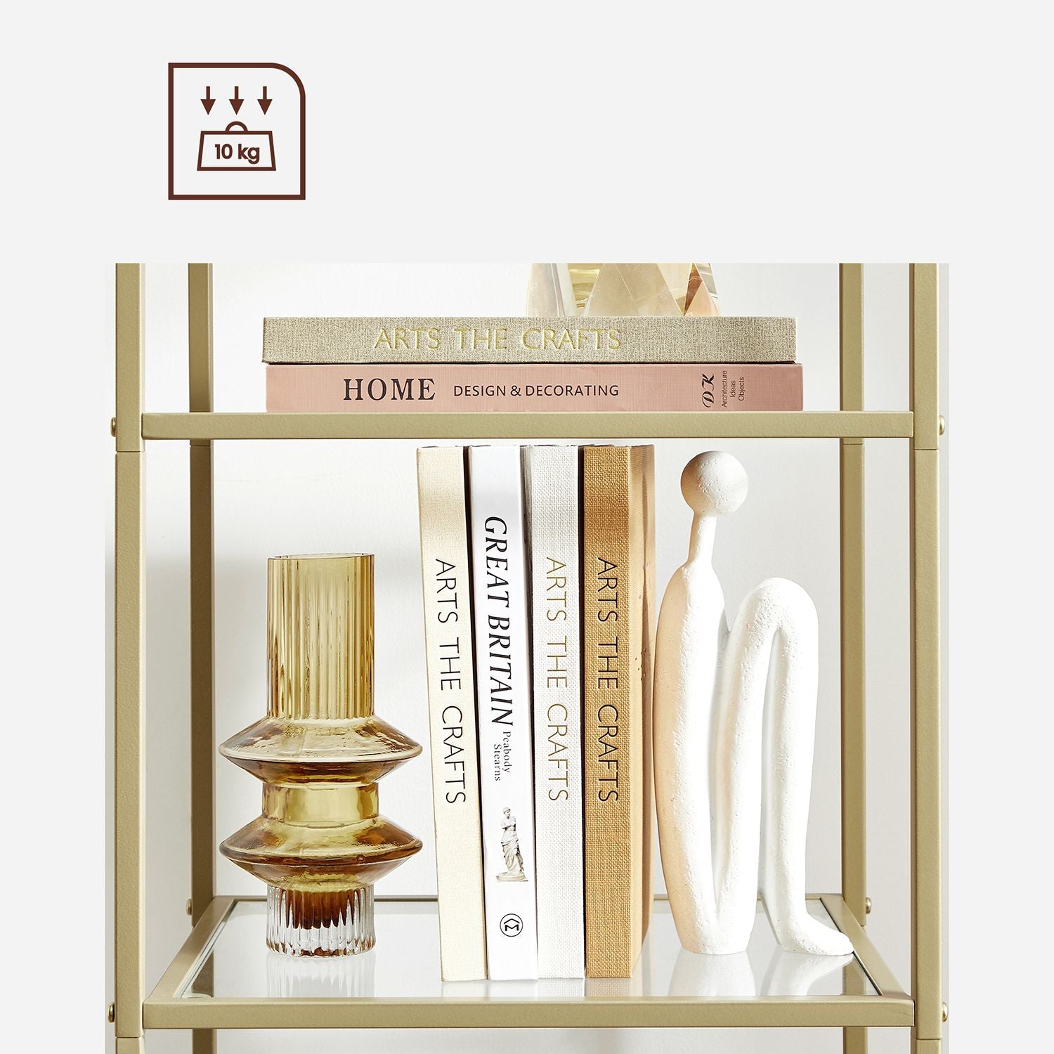 Bücherregal - Stehplanke - Badezimmerschrank - 5 Level - Stahlrahmen - Gold
