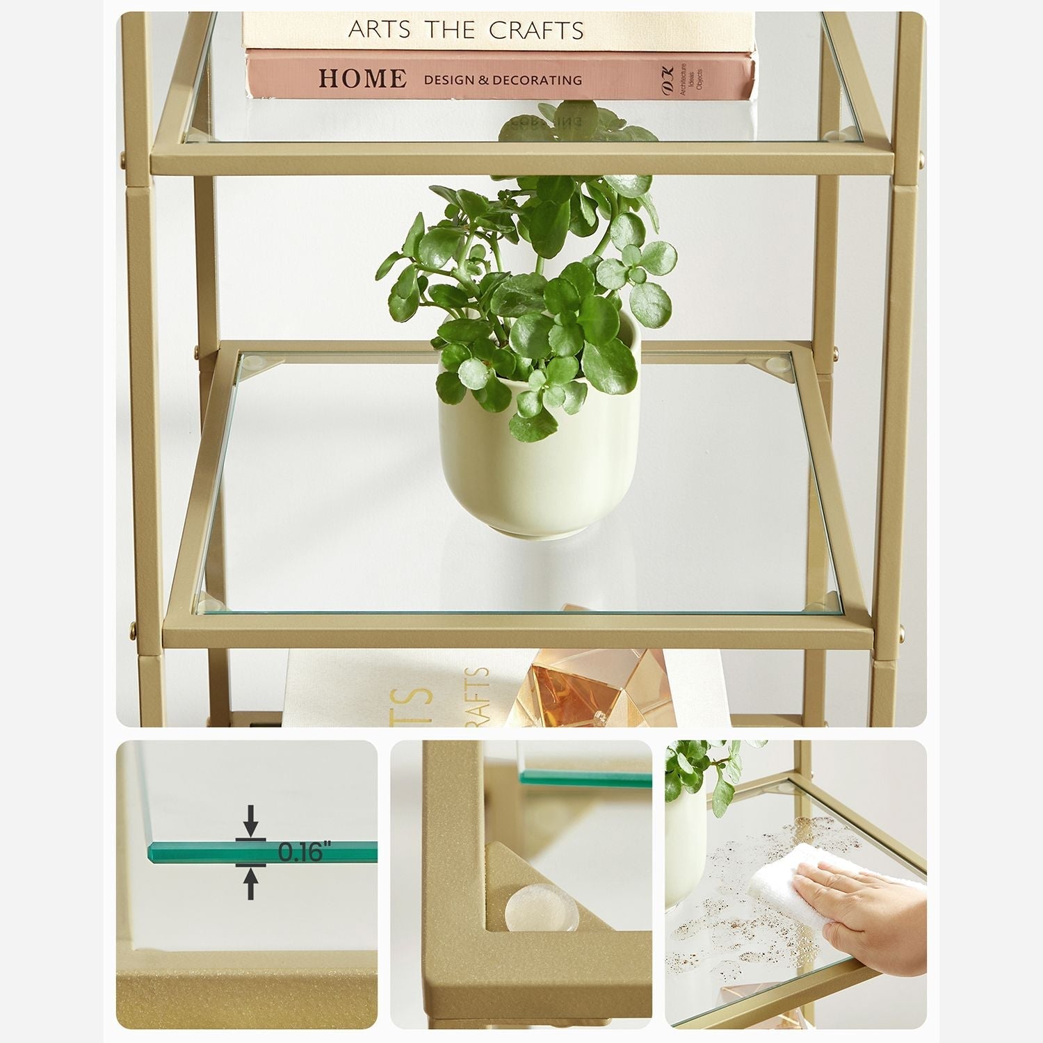 Bücherregal - Stehplanke - Badezimmerschrank - 5 Level - Stahlrahmen - Gold
