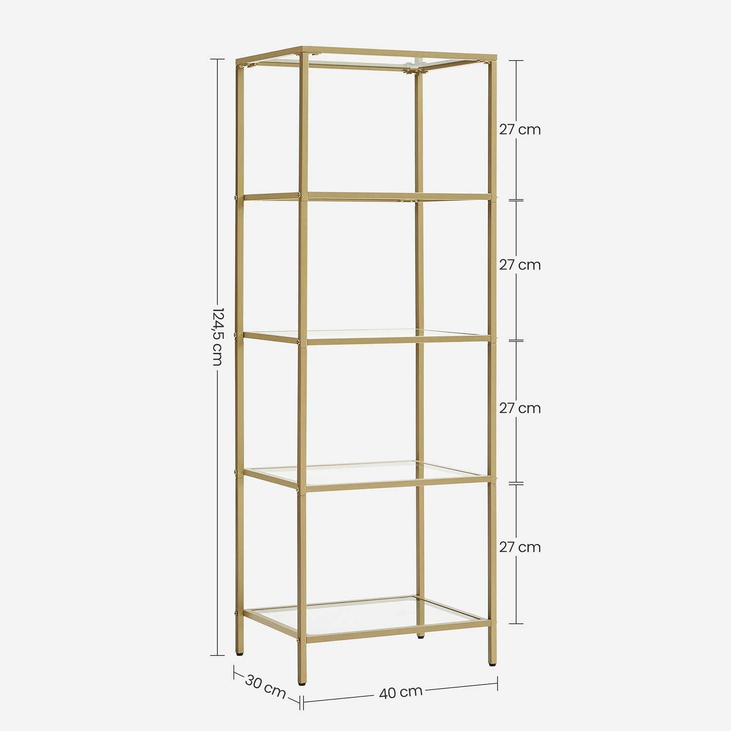 Bücherregal - Stehplanke - Badezimmerschrank - 5 Level - Stahlrahmen - Gold