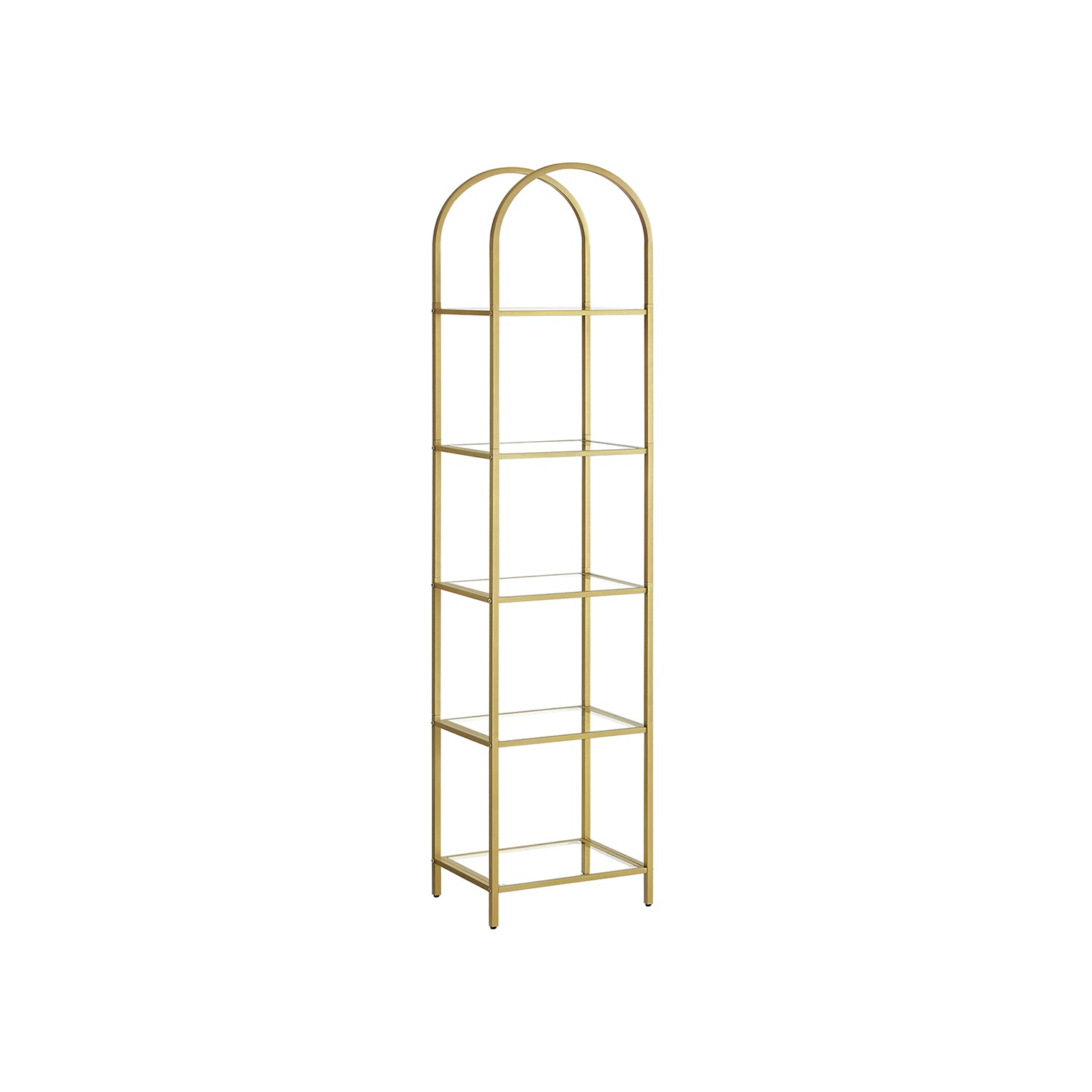 Bücherregal-5-Stufen-Bend-Metallstruktur-goldenfarbene transparent