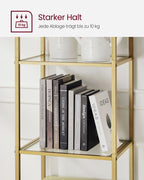 Bücherregal-5-Stufen-Bend-Metallstruktur-goldenfarbene transparent