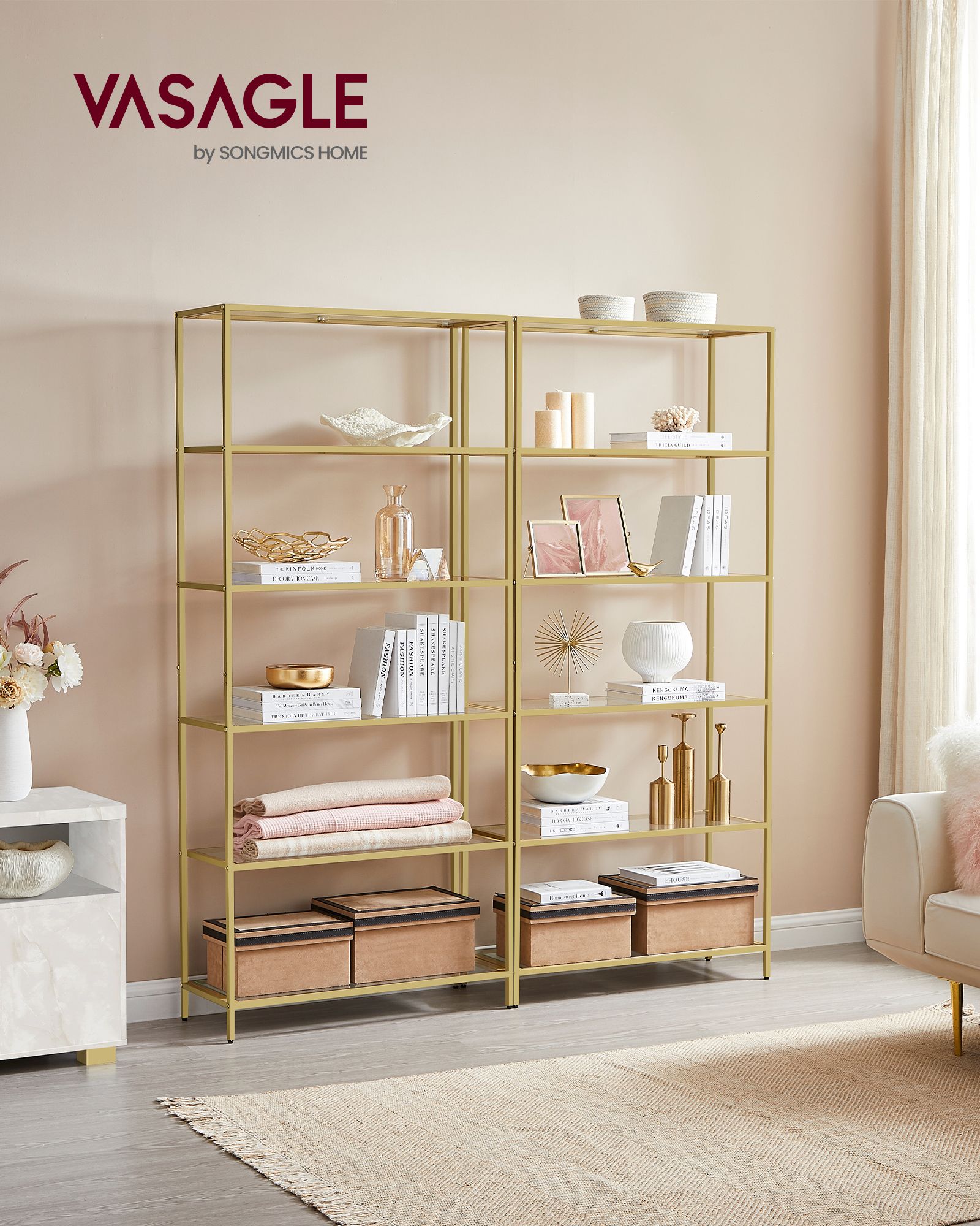 Badezimmerregal - geschmittertes Glas - transparent - Metallic Gold
