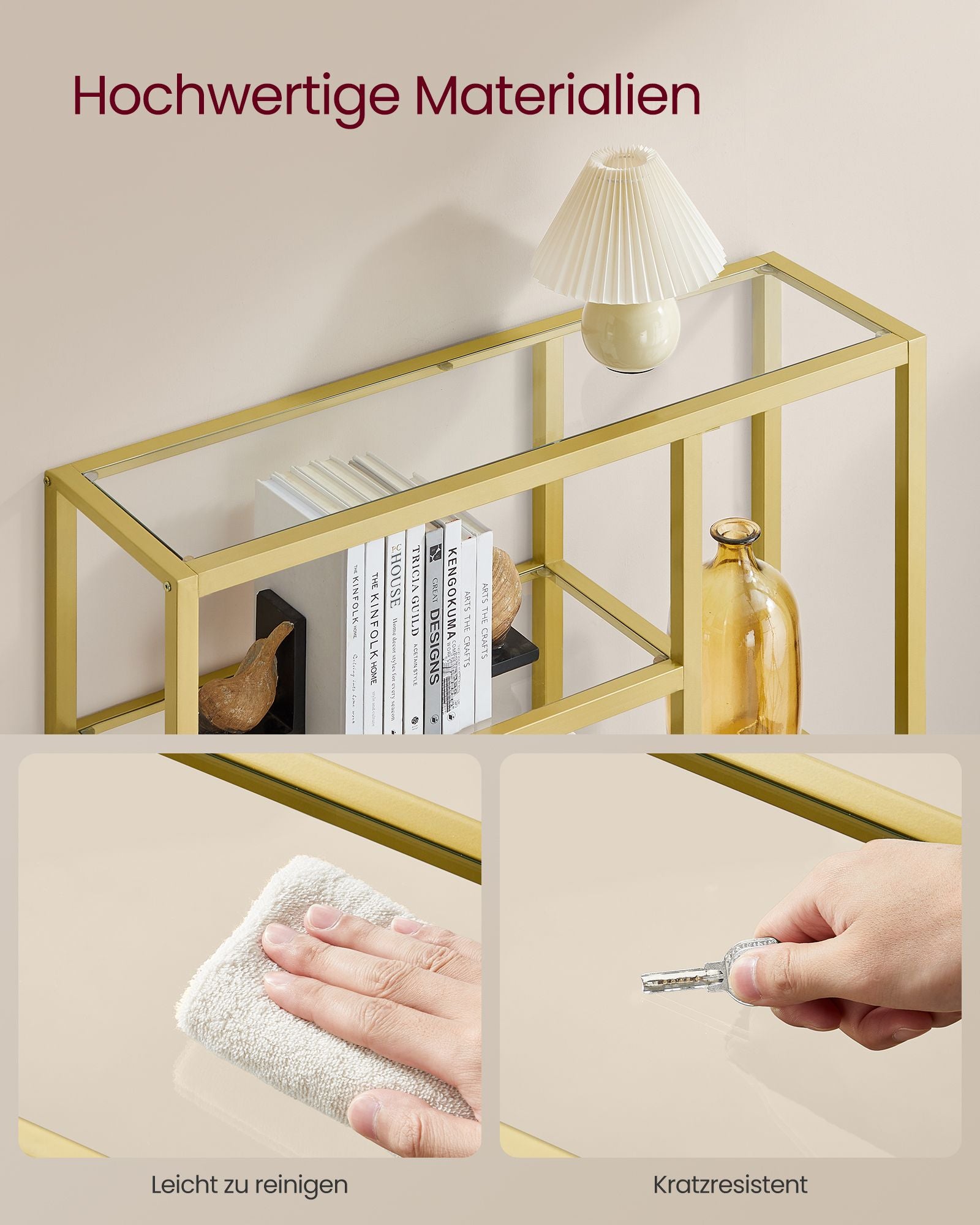 Bücherregal mit 4 Regalen transparent-bloßes Gold