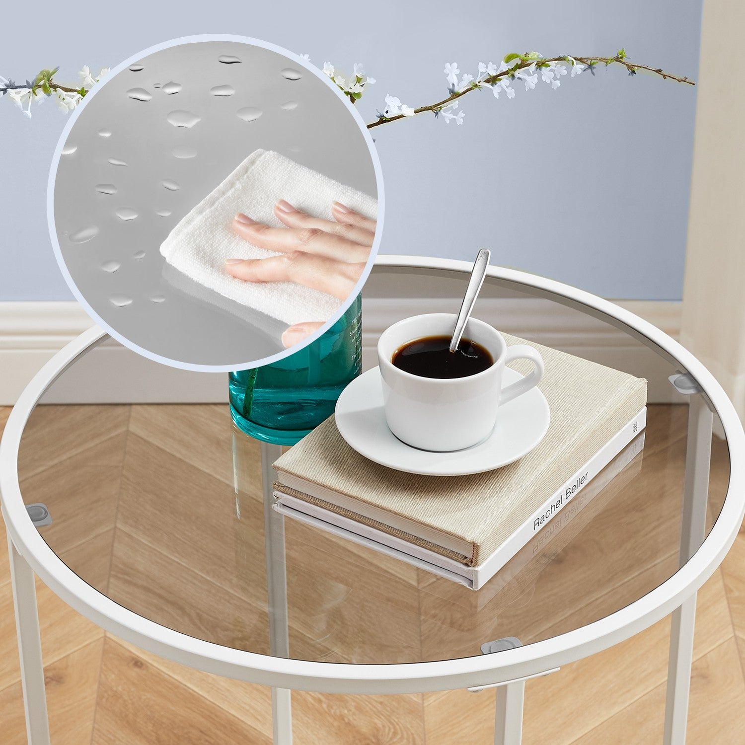 Mit Tabellen rund temperierte Glas-Metall-Rahmen-Perly-Ligrijs
