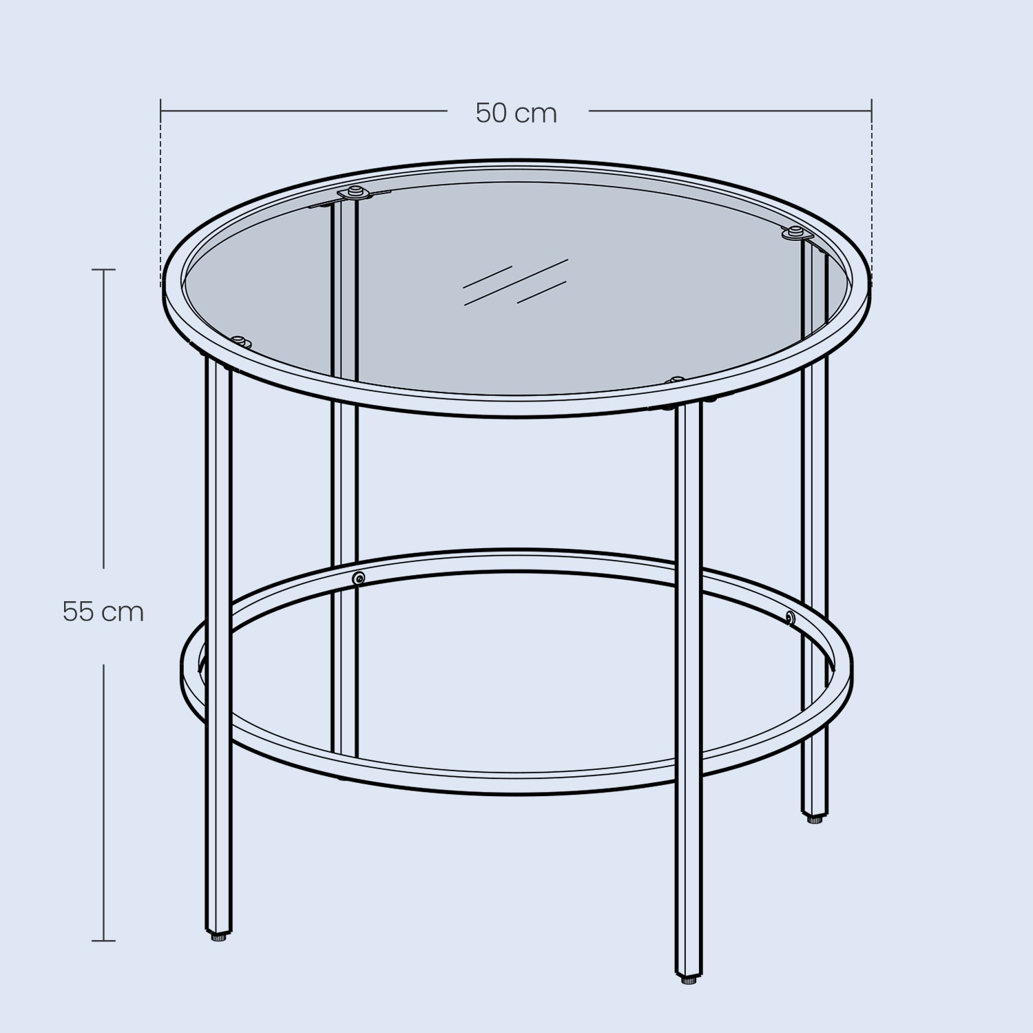 Mit Tabellen rund temperierte Glas-Metall-Rahmen-Perly-Ligrijs