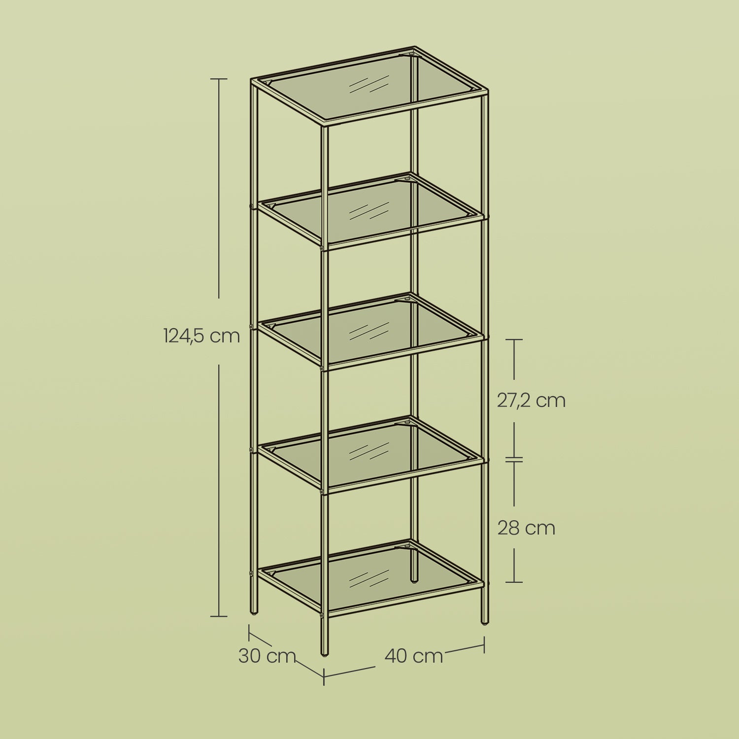 5-layer-Glasregal, Bücherregal, Aufbewahrungsbrett