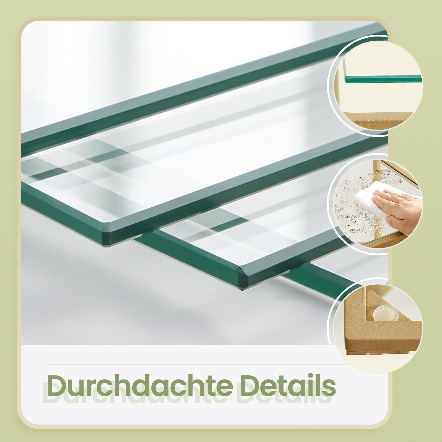 5-layer-Bücherregal aus temperiertem Glas, gewölbter Speicherplatte