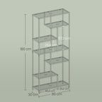 Bücherregal mit 6 Levels, Planke mit Schutzhütten aus geschmittertem Glas, stehendem Gleitbrett
