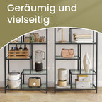 Bücherregal mit 6 Levels, Planke mit Schutzhütten aus geschmittertem Glas, stehendem Gleitbrett