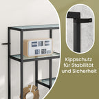 Bücherregal mit 6 Levels, Planke mit Schutzhütten aus geschmittertem Glas, stehendem Gleitbrett