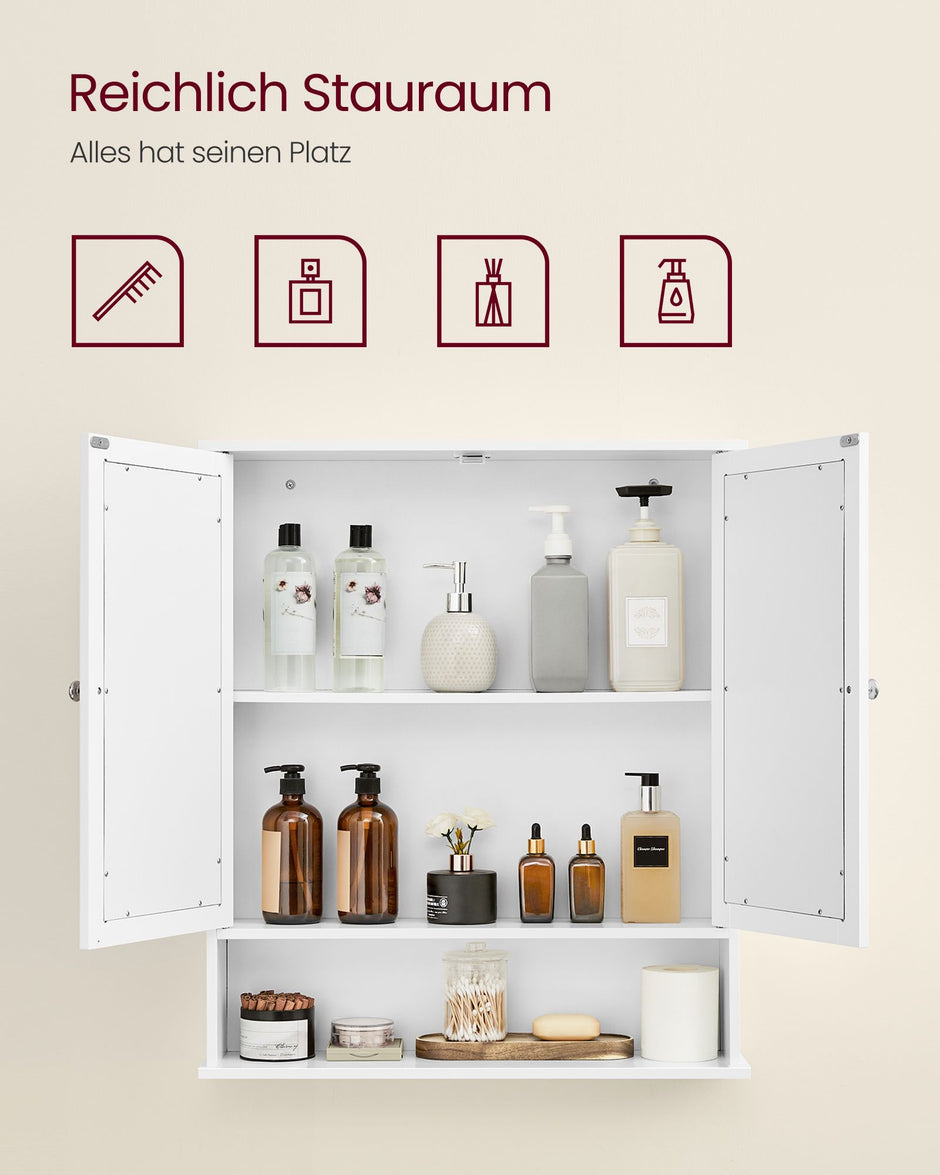 Spiegelschrank - mit offenem Fach - Wandmontage - Weiß