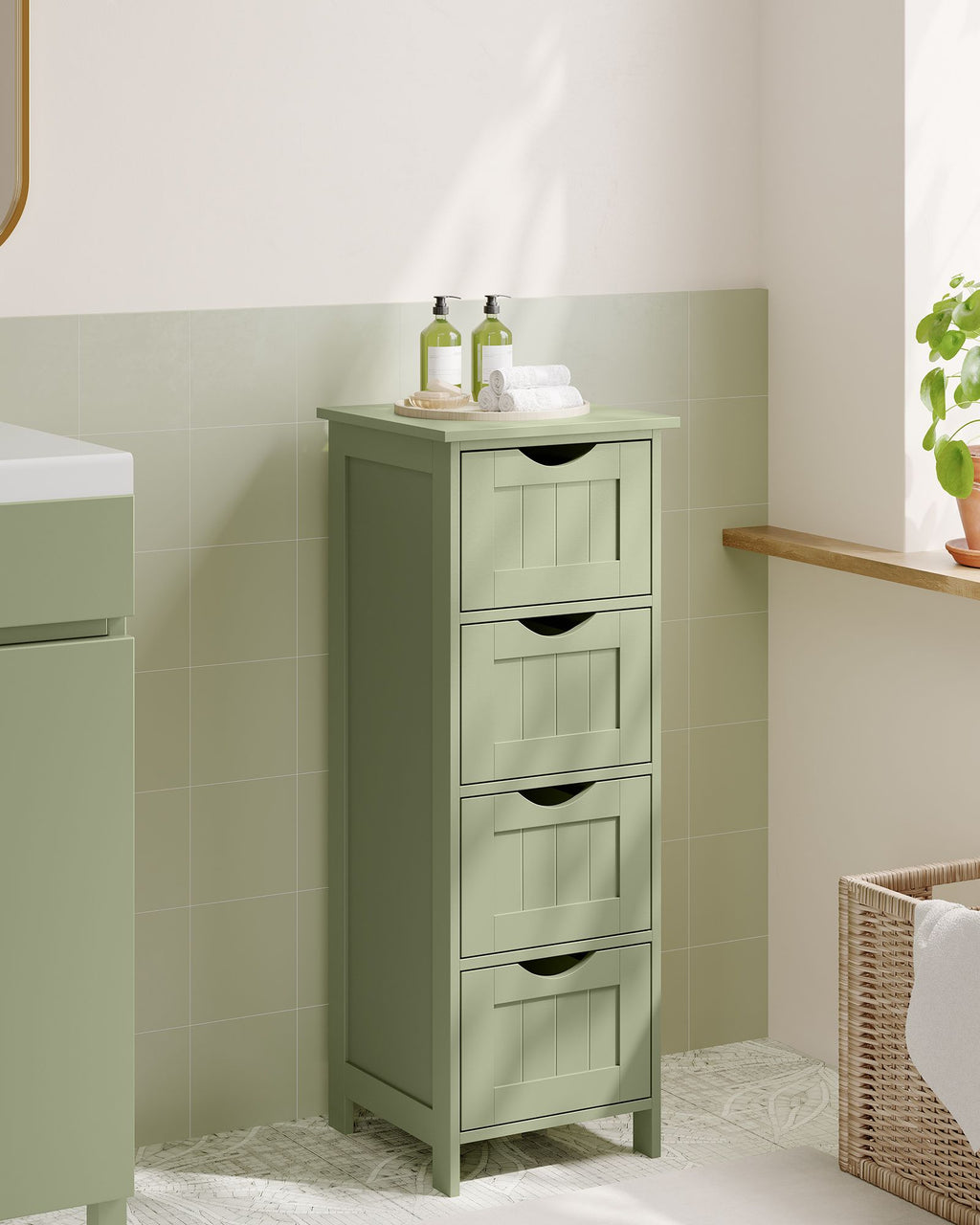 Badezimmerschrank - 4 Schubladen - 30 × 30 × 82 cm - Laurelgrün