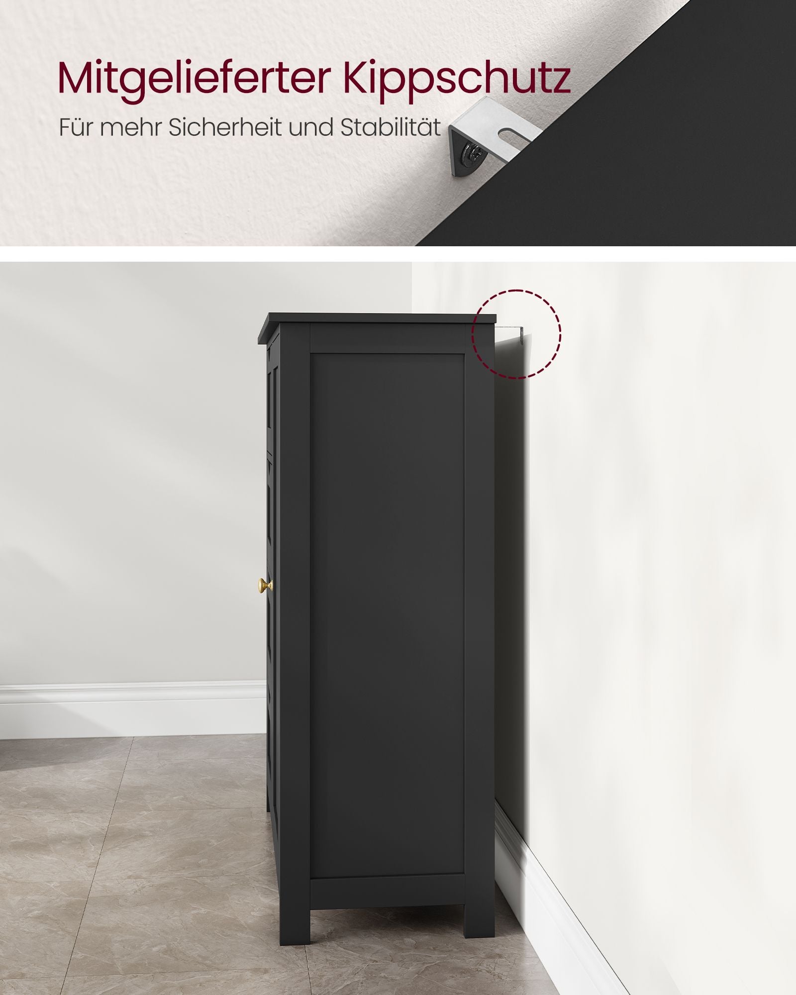 Badezimmermöbel - 4 Schubladen - 30 × 55 × 82 cm - Tinte Schwarz