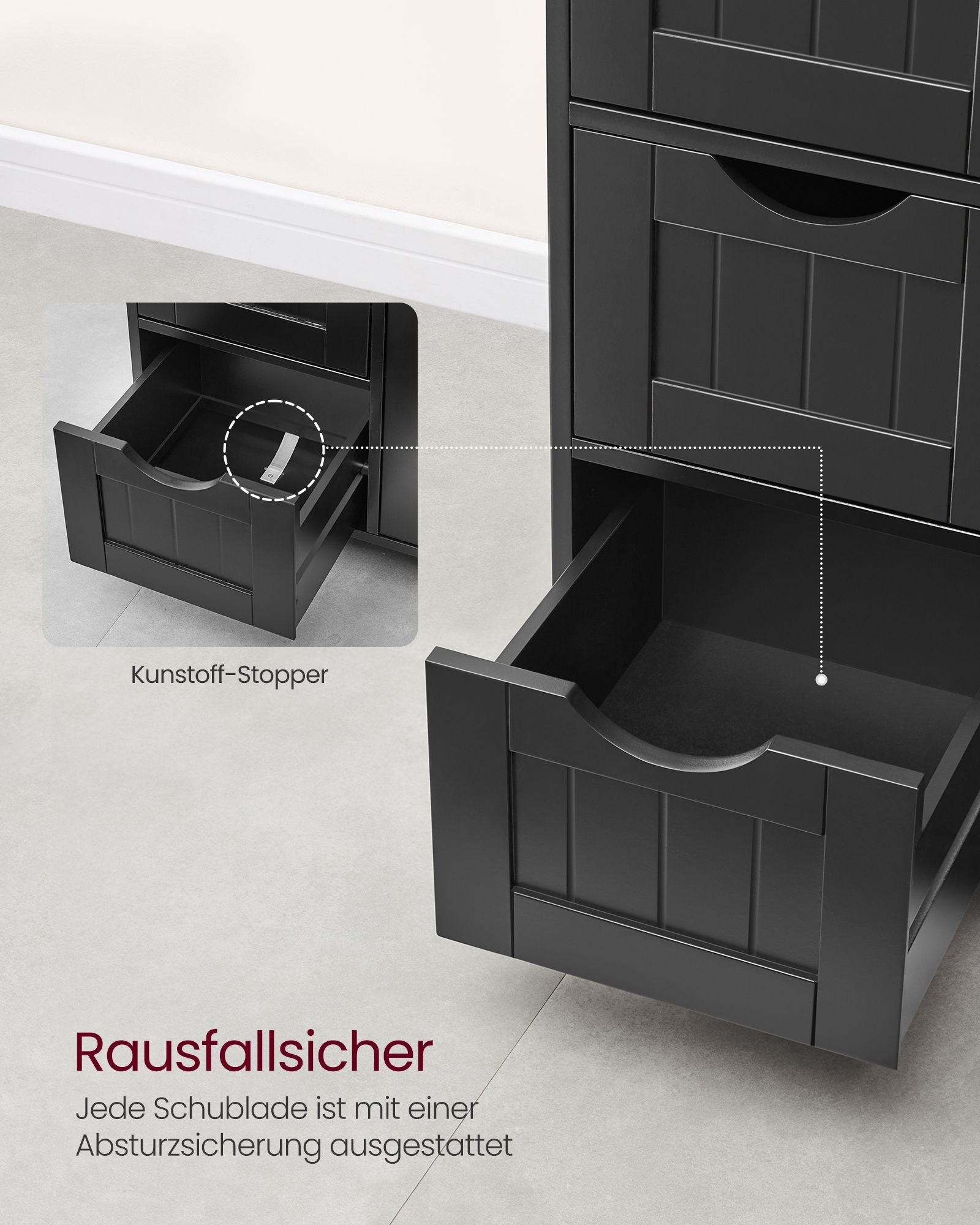 Badezimmermöbel - 4 Schubladen - 30 × 55 × 82 cm - Tinte Schwarz