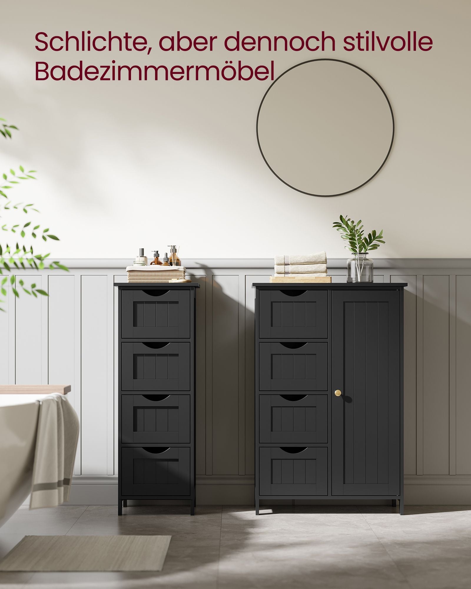 Badezimmermöbel - 4 Schubladen - 30 × 55 × 82 cm - Tinte Schwarz