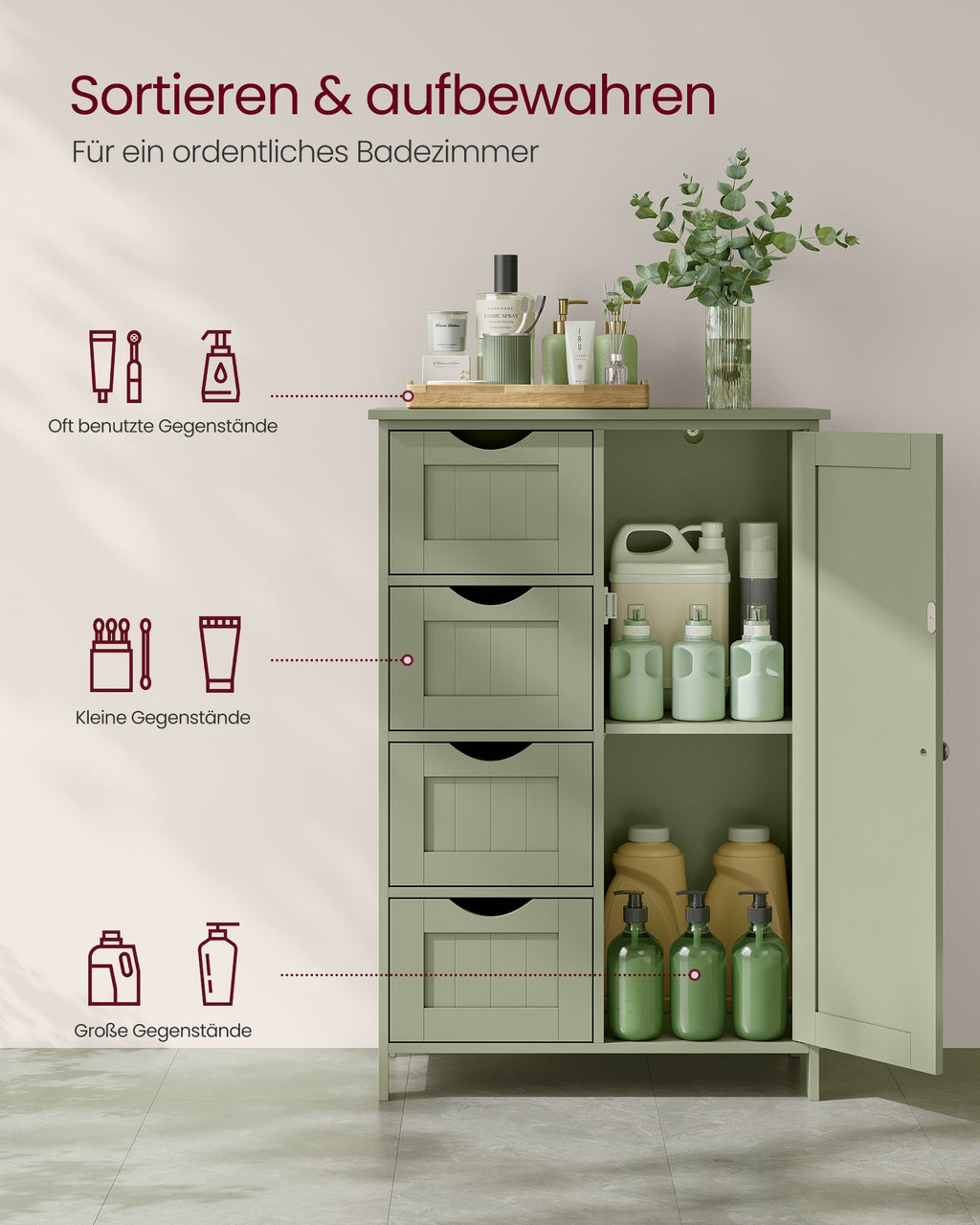 Badezimmerschrank - 4 Schubladen - 30 × 55 × 82 cm - Waldgrün