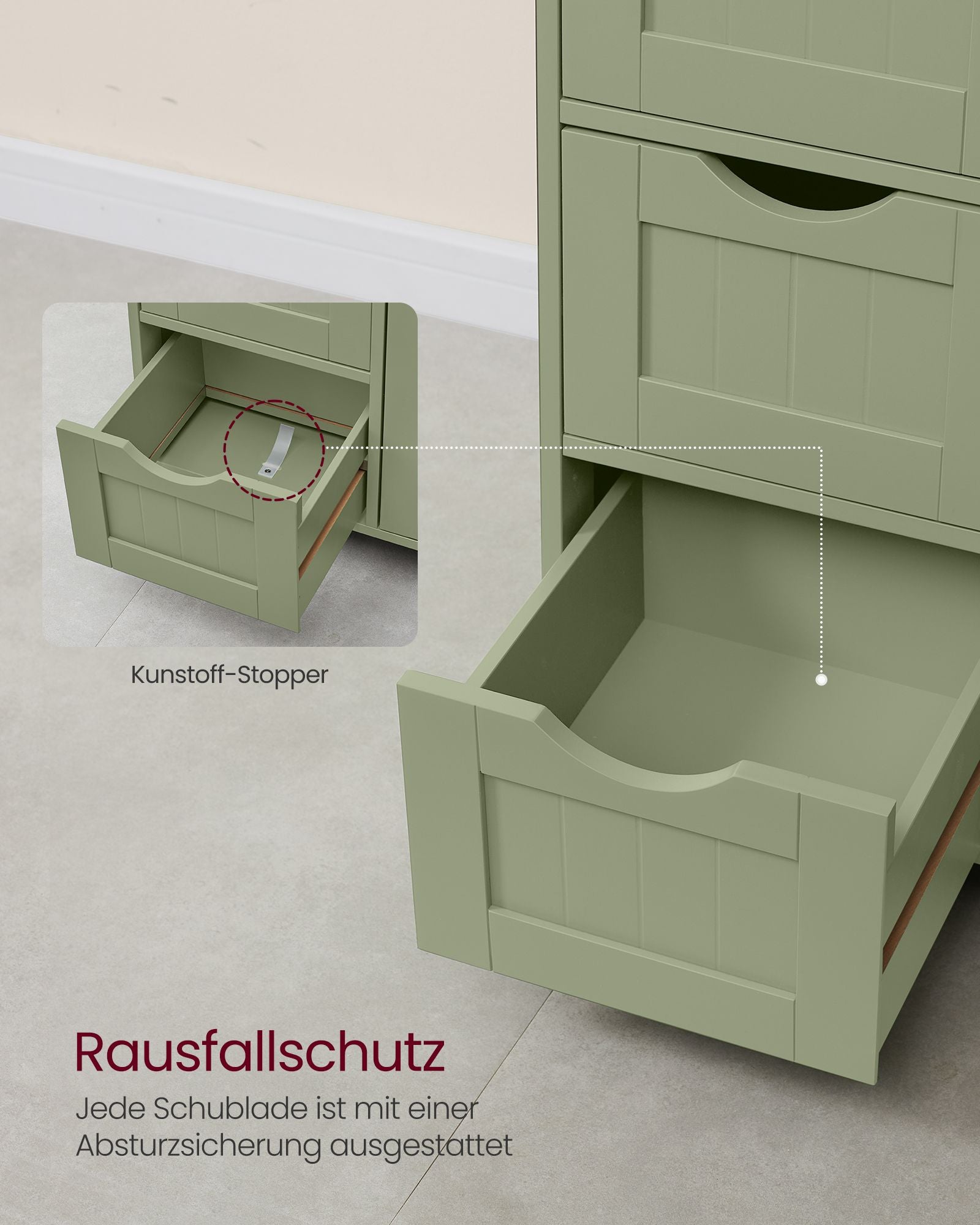 Badezimmerschrank - 4 Schubladen - 30 × 55 × 82 cm - Waldgrün