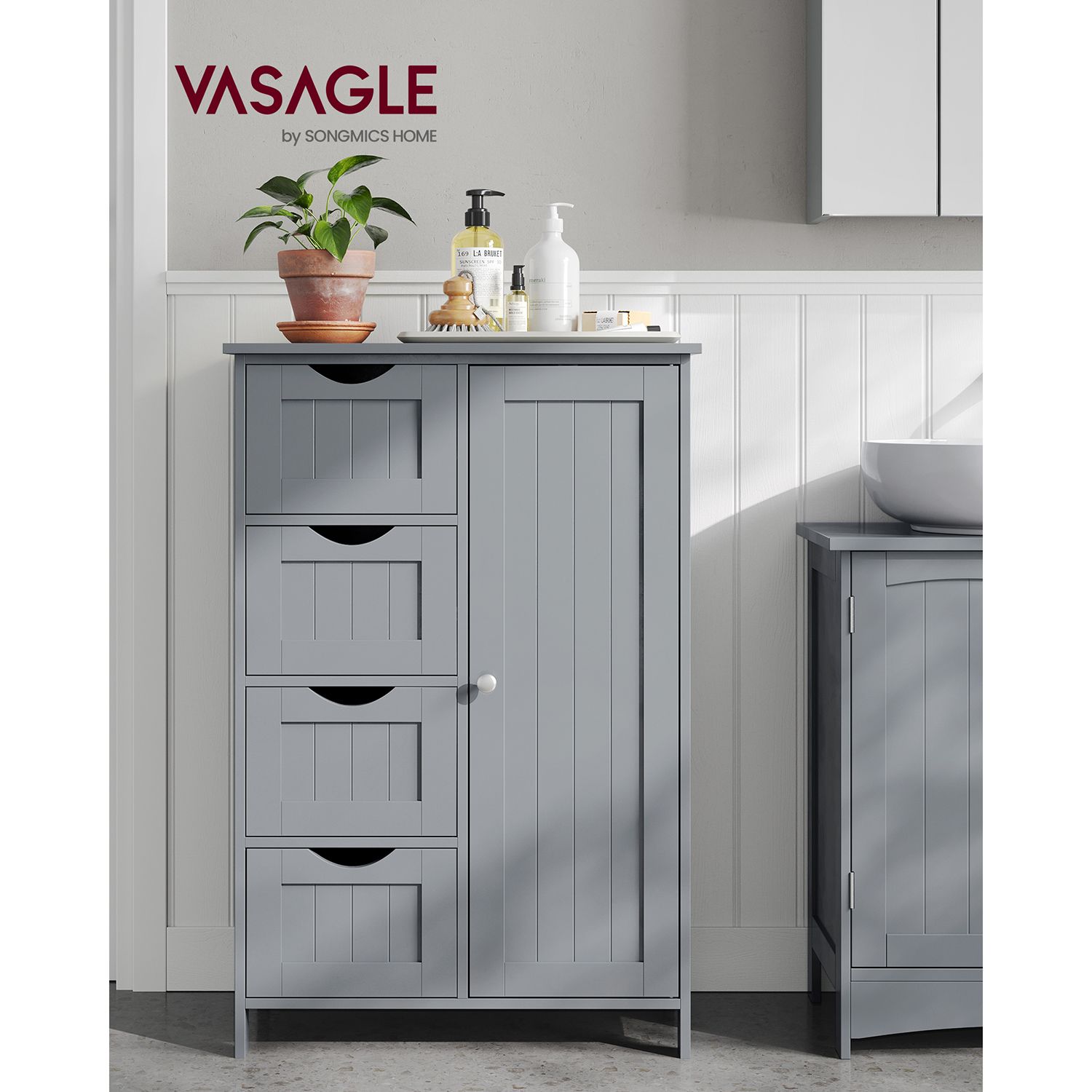 Schmaler Schrank - Badezimmerschrank - mit 4 Schubladen - grau