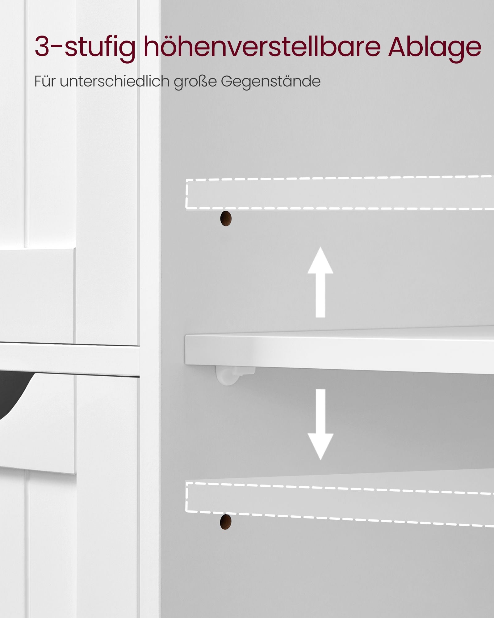 Badezimmerschrank - schmal - 4 Schubladen - Wolkwit