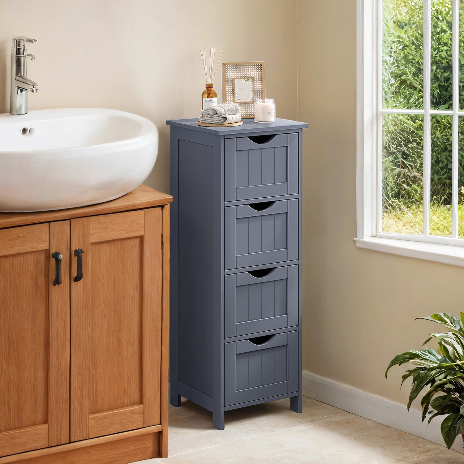 Badezimmerschrank, Badezimmerschrank, Seitenschrank mit 4 Schubladen