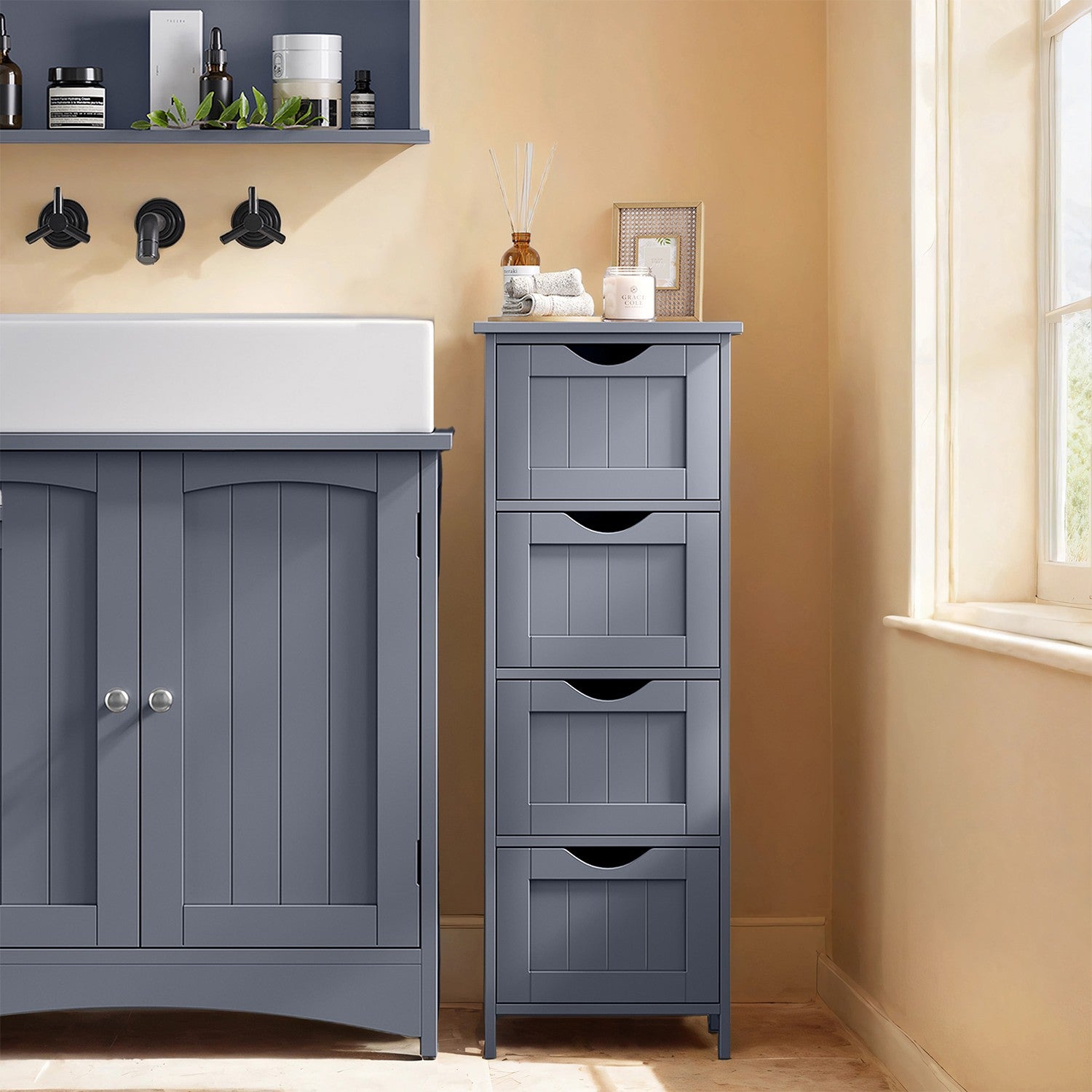 Badezimmerschrank, Badezimmerschrank, Seitenschrank mit 4 Schubladen