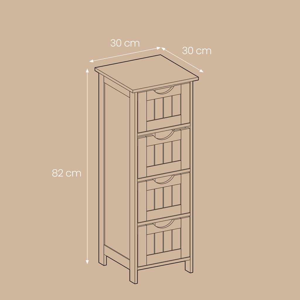 Badezimmerschrank, Badezimmerschrank, Seitenschrank mit 4 Schubladen