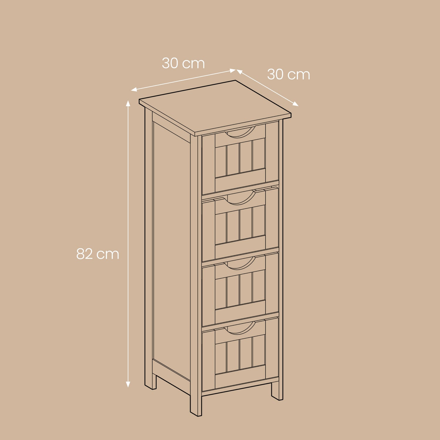 Badezimmerschrank, Badezimmerschrank, Seitenschrank mit 4 Schubladen