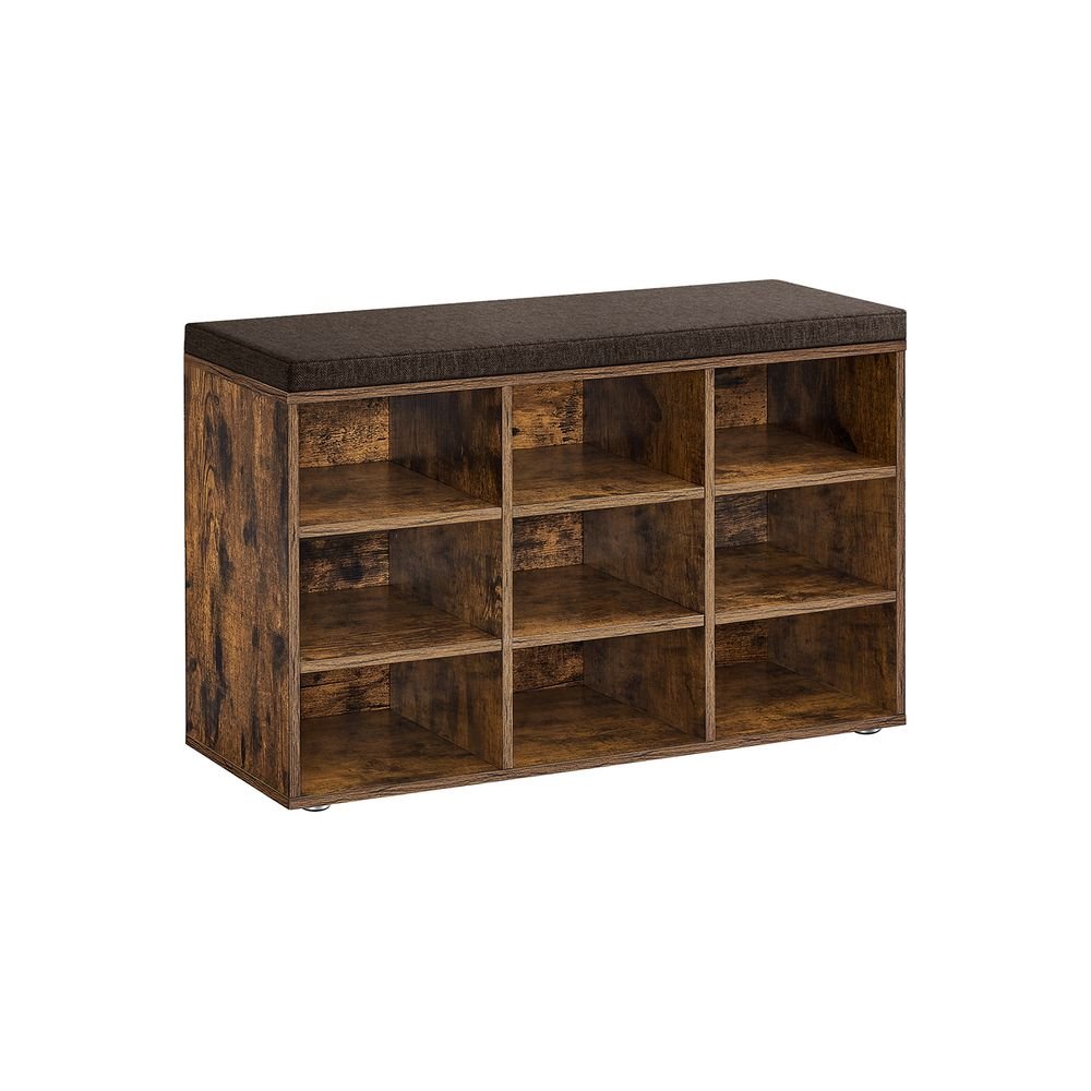 Schuhschrank - Schuhbank - 9 Fächer - mit Sitz - aus Holz - braun