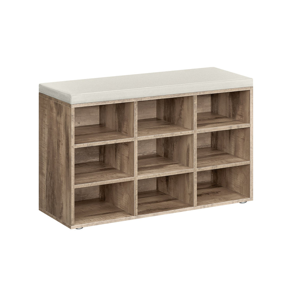 Schuhschrank - Schuhbank - 9 Fächer - mit Sitz - aus Holz - braun