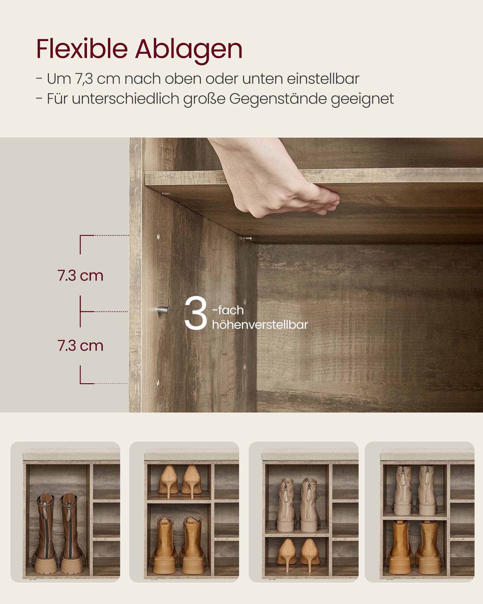 Schuhregal mit Sitzgelegenheiten - 30 × 104 × 48 cm - Camelbruin