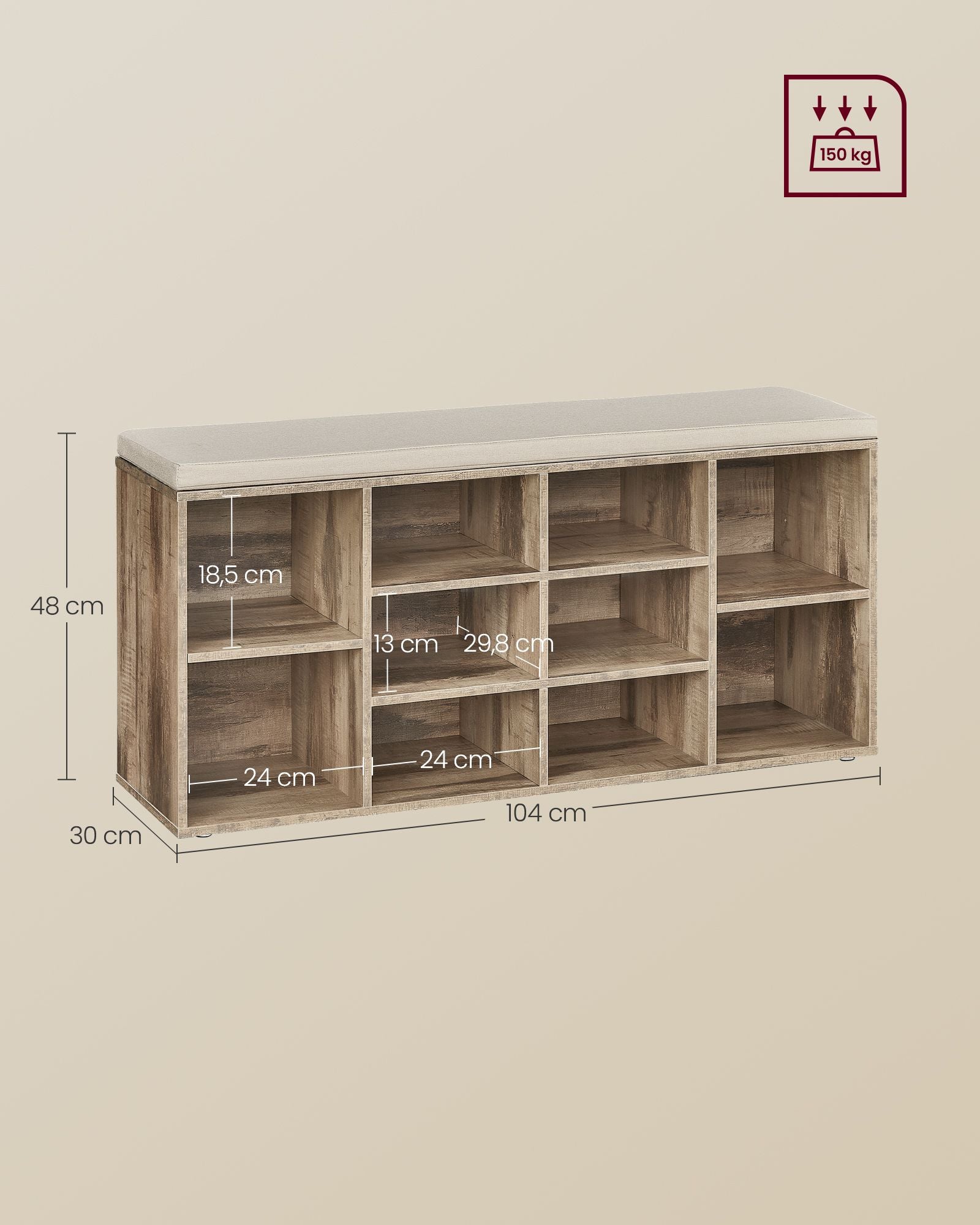 Schuhregal mit Sitzgelegenheiten - 30 × 104 × 48 cm - Camelbruin