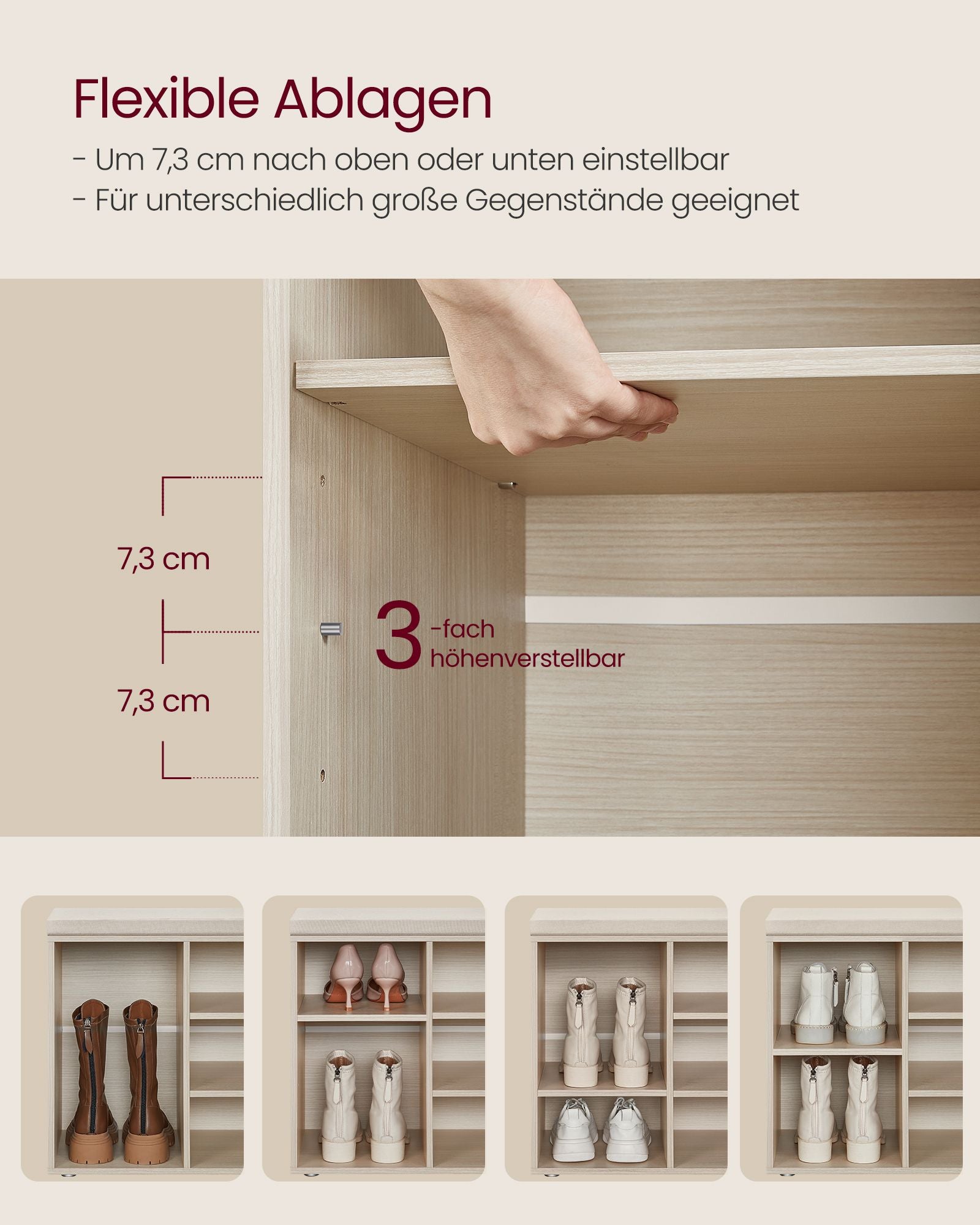 Schuhregal mit Sitz - 30,3 × 104 × 48 cm - Natural Beige