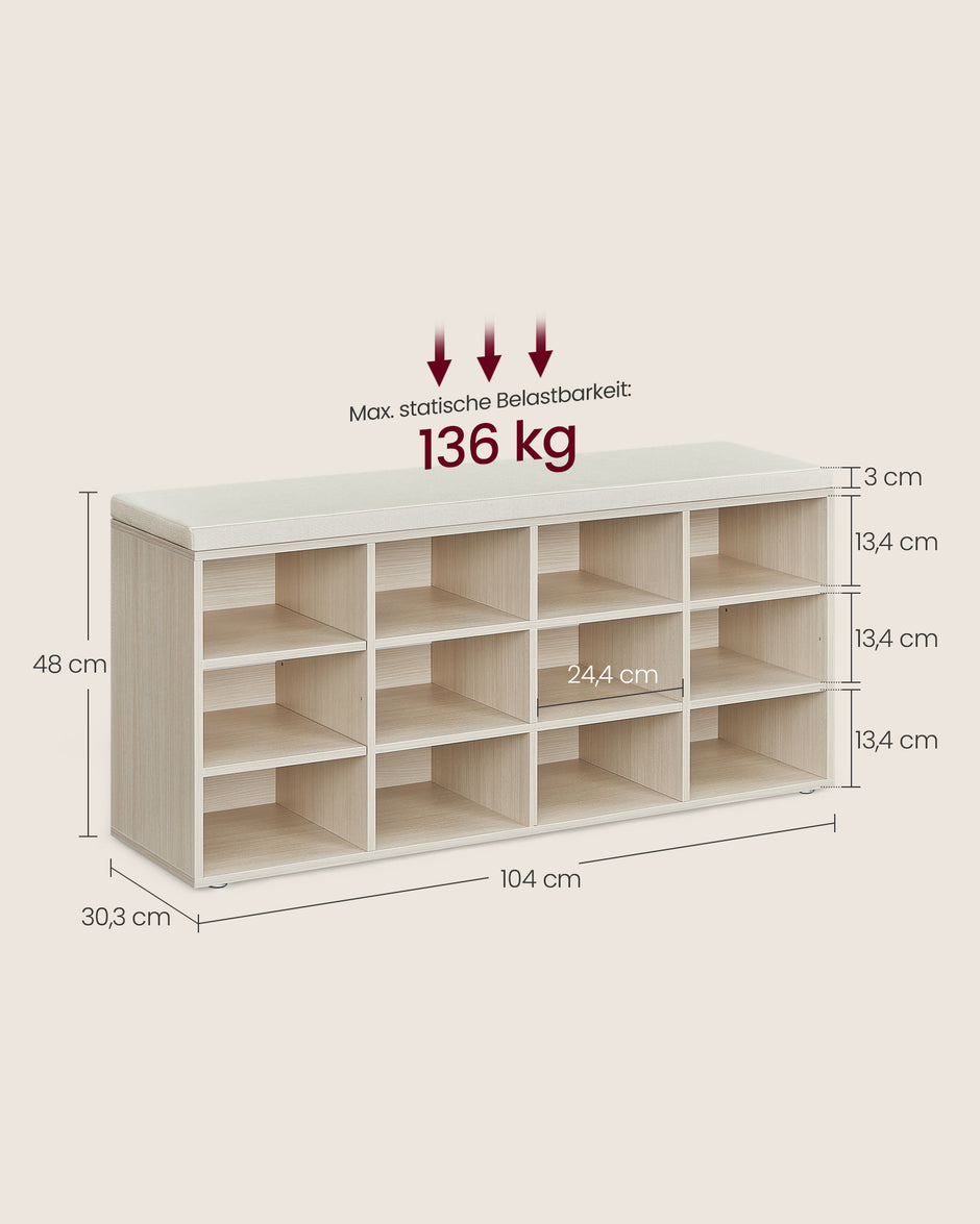 Schuhregal mit Sitz - 30,3 × 104 × 48 cm - Natural Beige