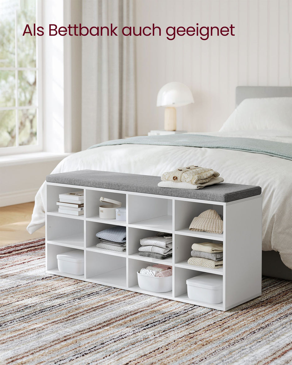 Schuhbank - mit Stauraum - 12 Fächer - klassisches Weiß
