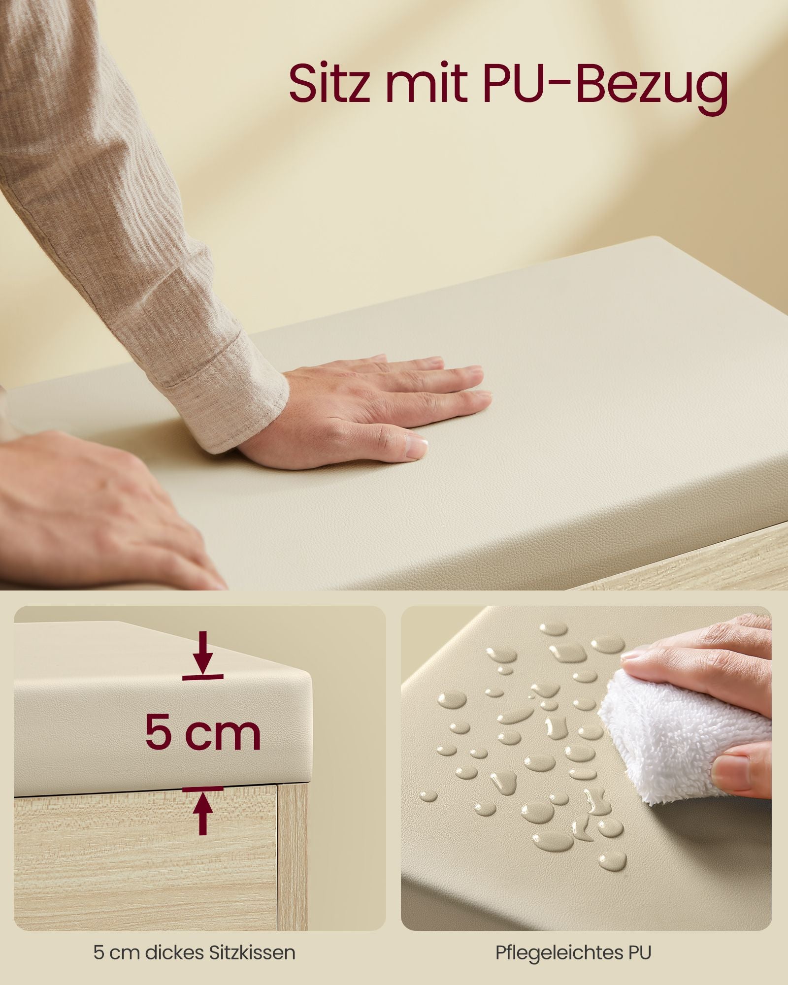 Schuhbank mit Kissen 30 x 60 x 44 cm Natural Beige