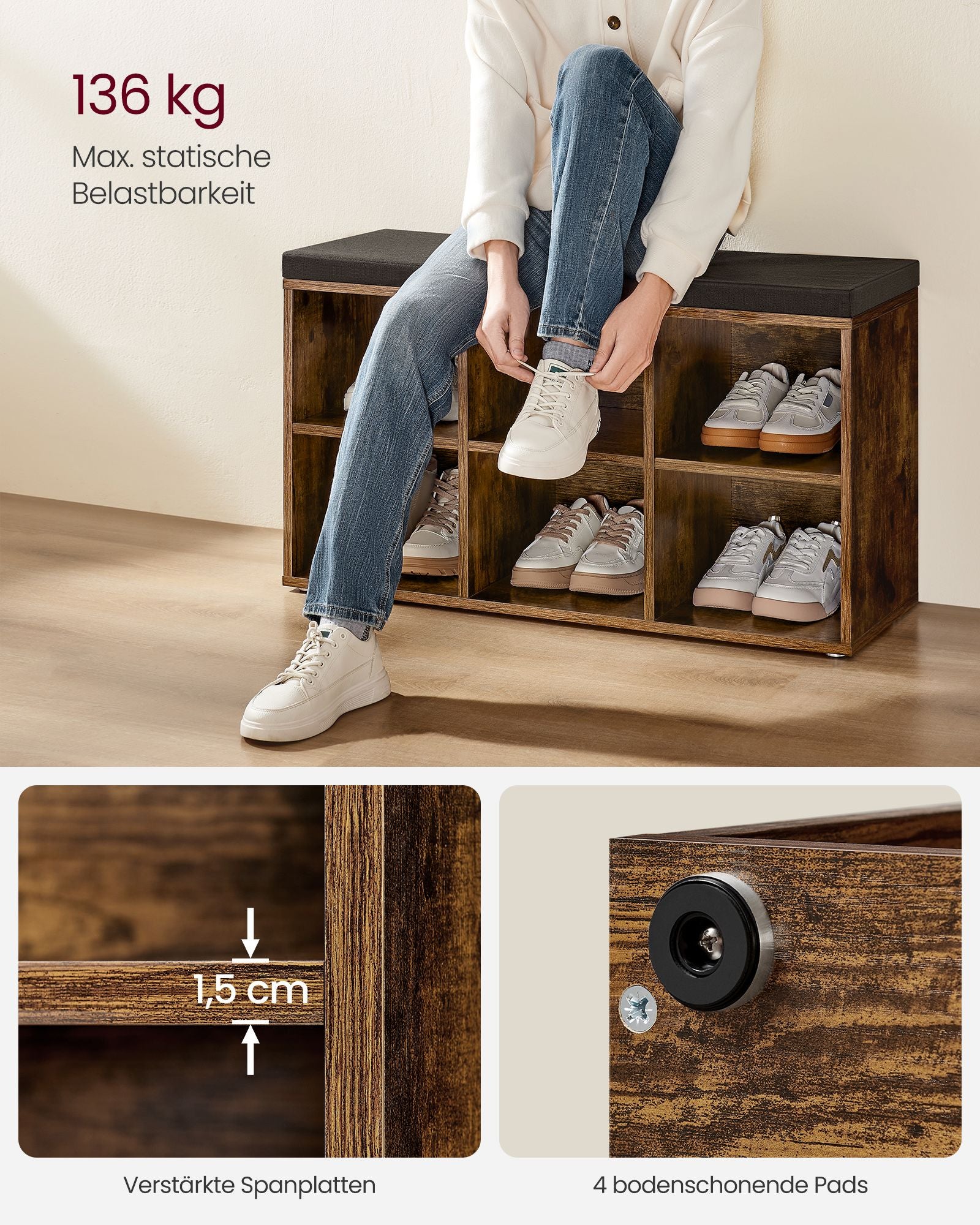 Schuhregal mit Sitz 30 x 87 x 48 cm Vintage Brauner Preis