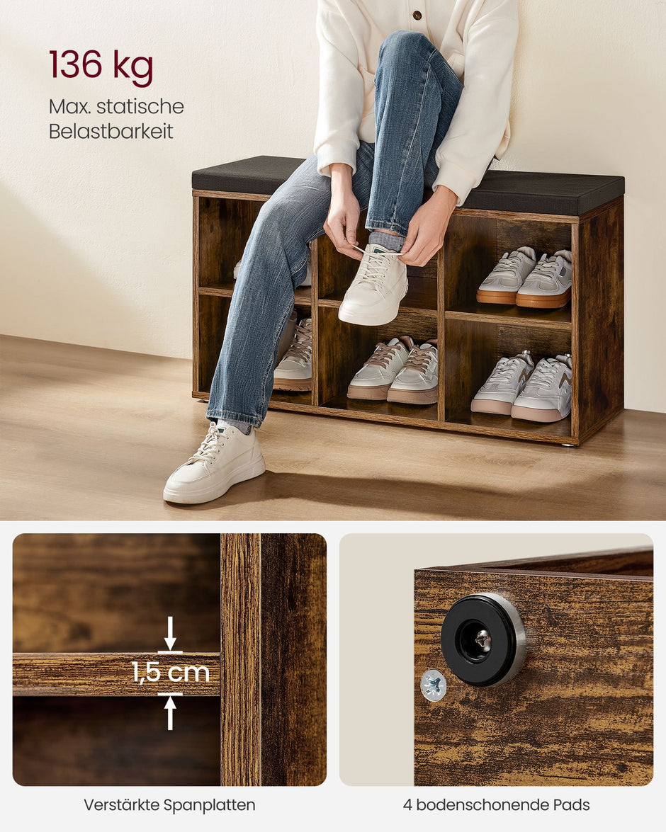 Schuhregal mit Sitz 30 x 87 x 48 cm Vintage Brauner Preis