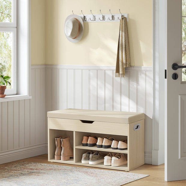 Schuhbank mit 3 offenen Fächern, natürlicher Beige