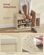 Schuhbank mit 3 offenen Fächern, natürlicher Beige