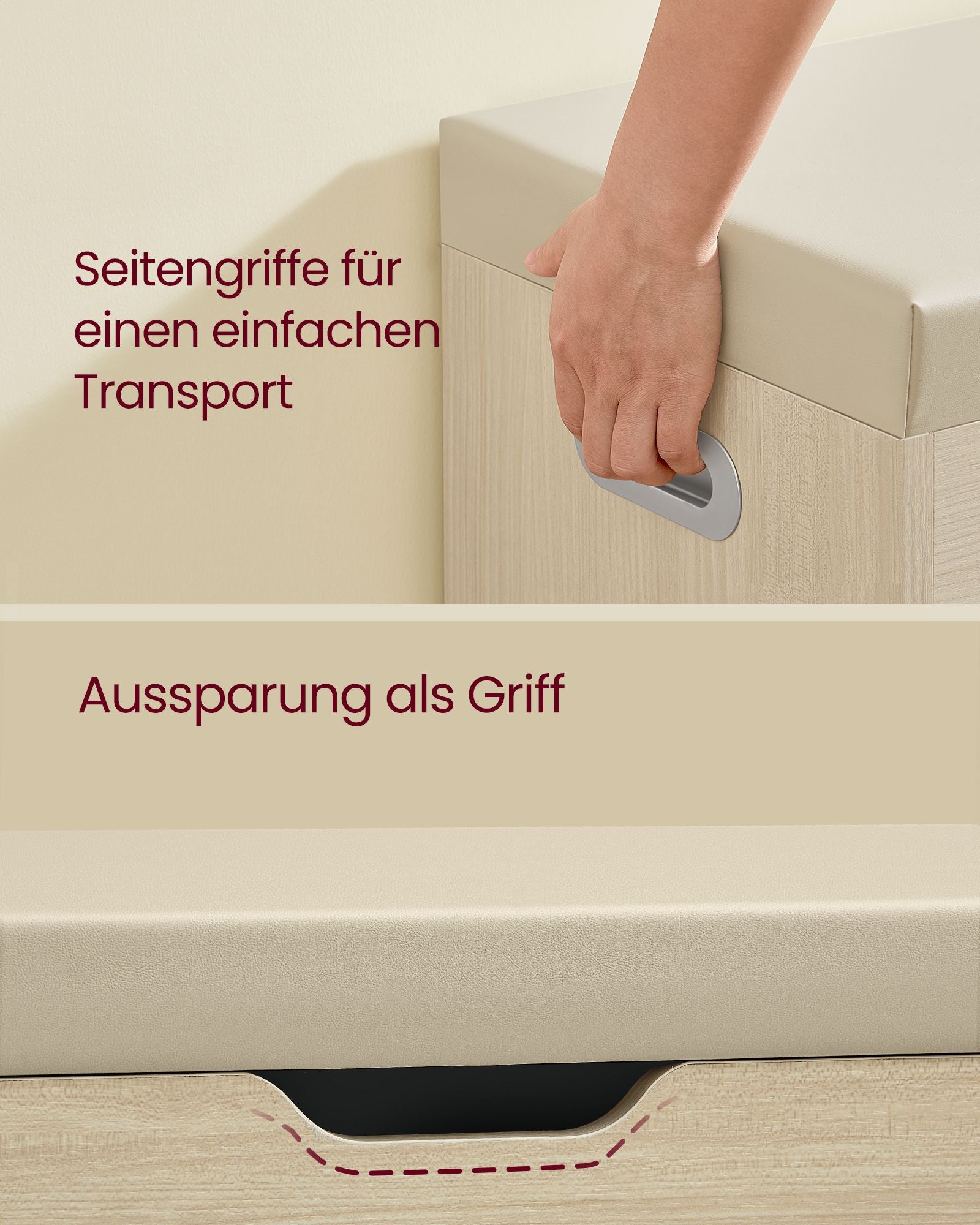 Schuhbank mit 3 offenen Fächern, natürlicher Beige
