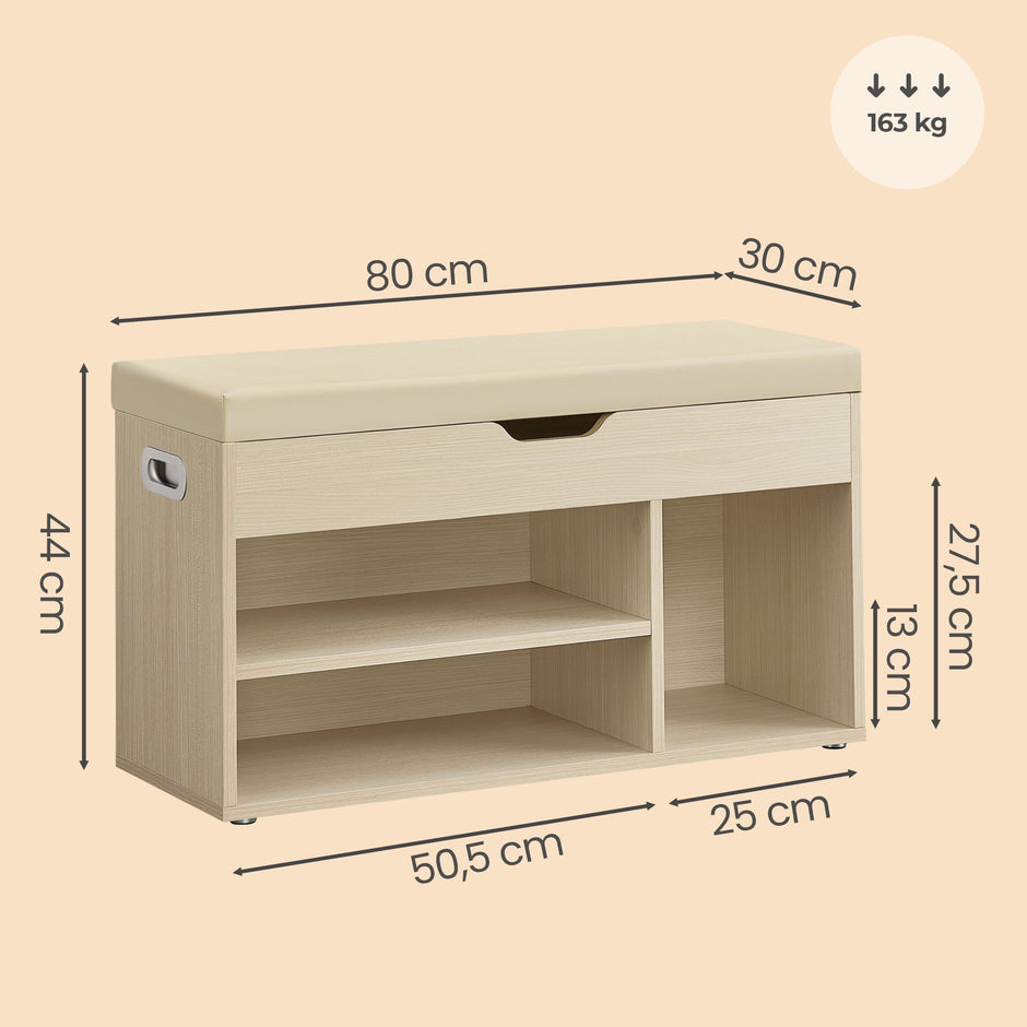 Schoenenbank - Met Zitkussen en Opbergruimte - Naturelbeige en cappuccinobeige - 30,3 x 80 x 44 cm