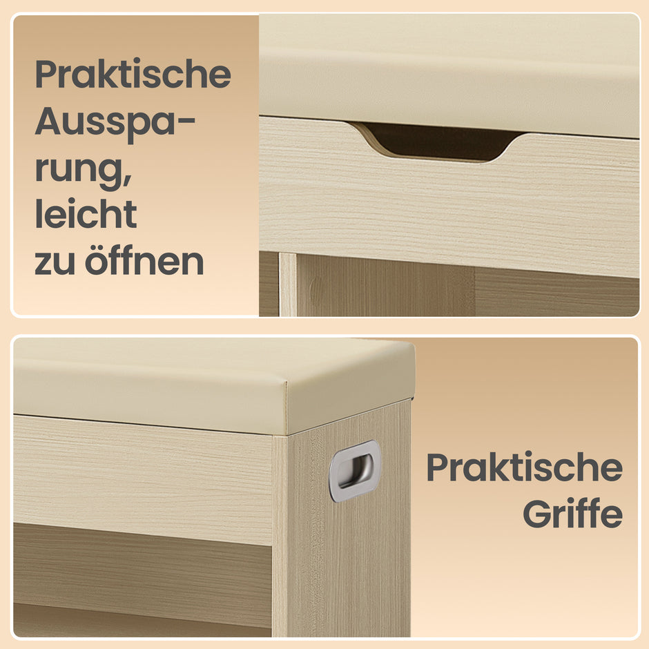 Schoenenbank - Met Zitkussen en Opbergruimte - Naturelbeige en cappuccinobeige - 30,3 x 80 x 44 cm